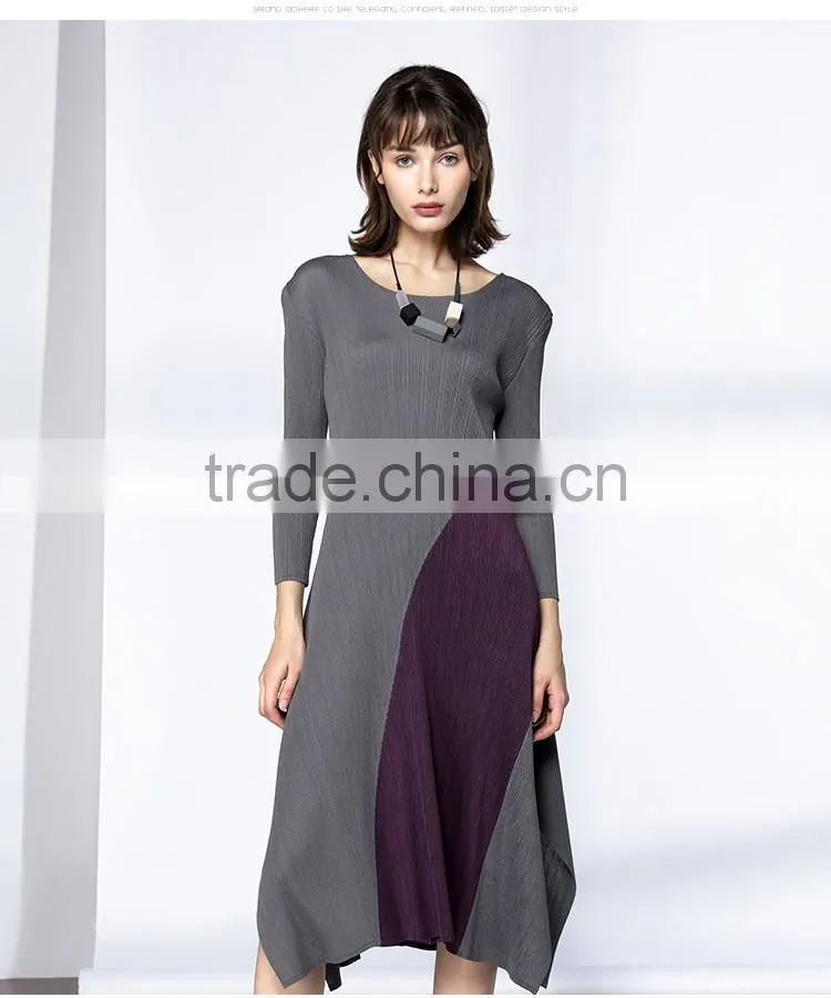 High elastic pleat asymmetrucal spring women dress