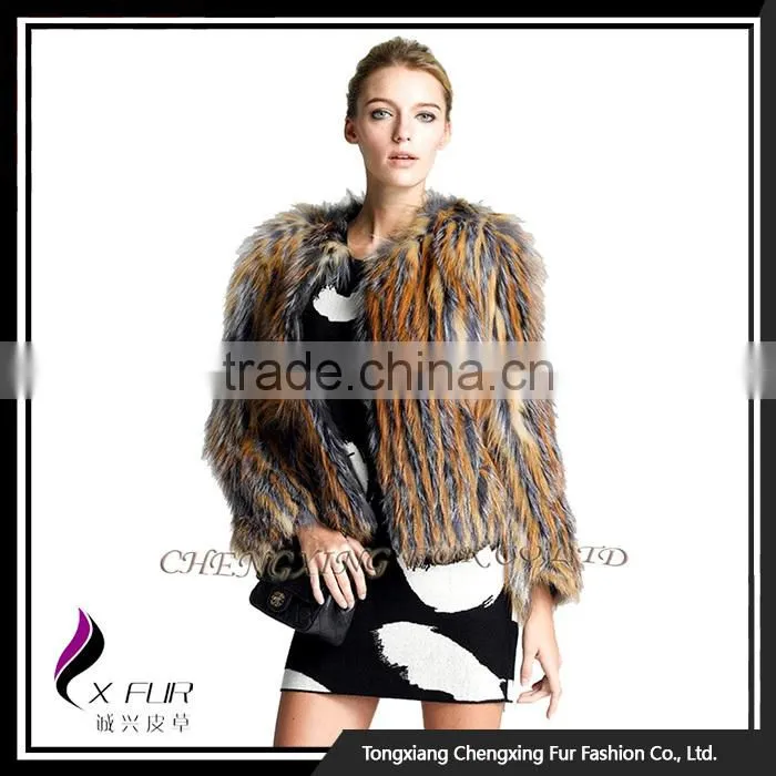 CX-G-A-128 Women Elegant Genuine Knitted Real Fox Fur Coat