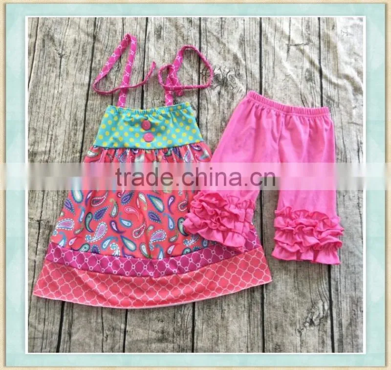 Kids clothing cartoon outfit wholesale sling floral print top and pink ruffle pants girl boutique clothes