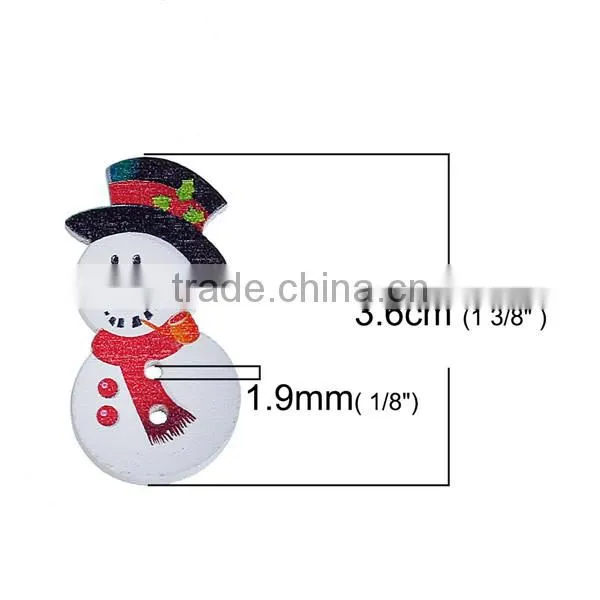 Wood Sewing Buttons Scrapbooking 2 Holes Christmas Snowman White & Red Hat Pattern