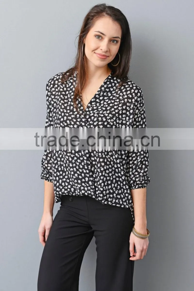 Womens Long Sleeve Chiffon Floral Printed Blouses Top Quality Ladies Latest Blouse Design Pictures