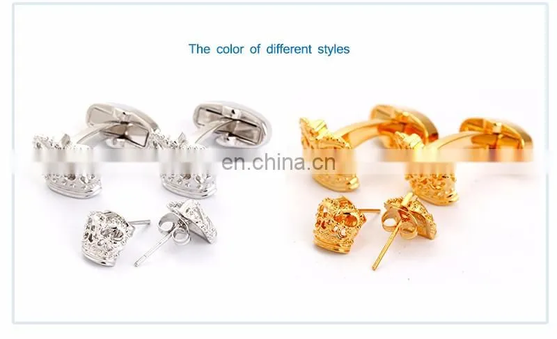 High Quality Luxurious Cuff Links Gifts Shirt Gold Cufflinks and Earrings Set for Couples