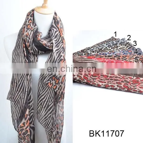 Stripe Leopard Women Long Big Crinkle Voile Soft Scarf Wrap Shawl Stole