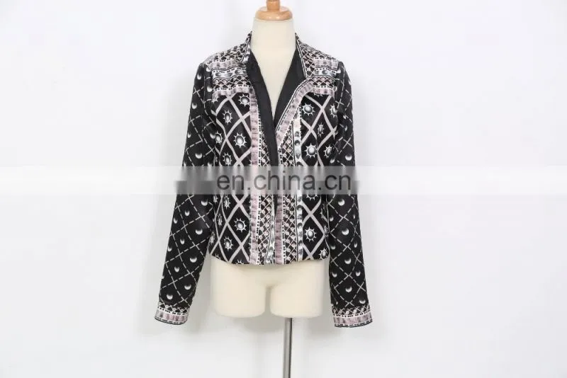 2017 wholesale mature style brown vintage printed small jacket for woman
