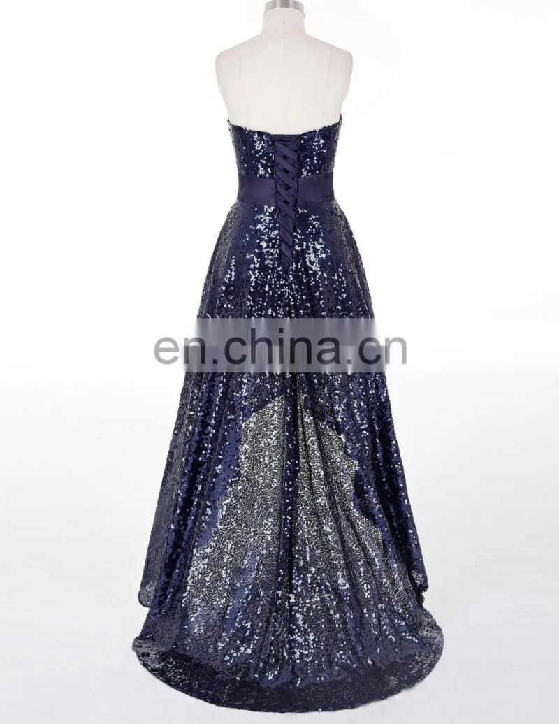 Grace Karin New Strapless Sweetheart Navy Blue Short Front Long Back Prom Dress With Shining Sequins CL6240