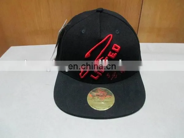 black color customize embroidery with sticker snapback hats