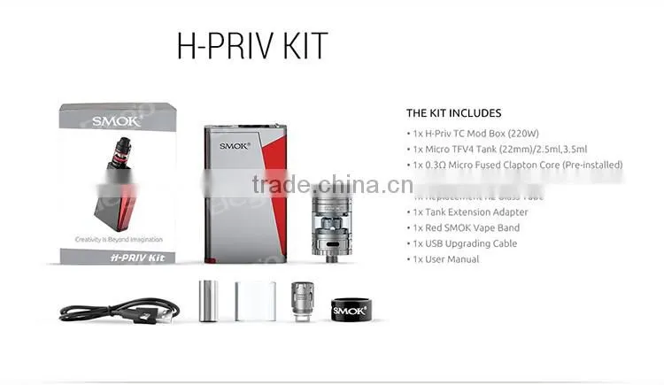 Good price Triangle Design Smok H-PRIV 220W TC Mod Fit for Micro TFV4 Tank Black Silver White Color Smok H-PRIV Kit
