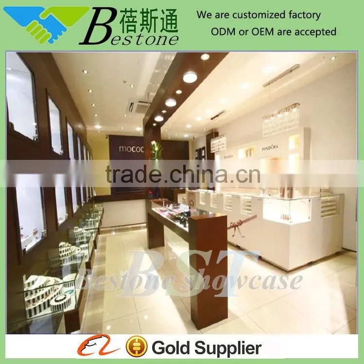 Modern wood glass jewelry vitrine with LED light