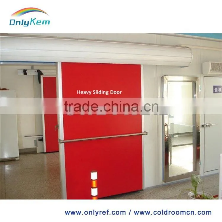 double-leafed sliding cold room door with stainless steel