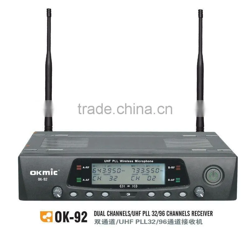 OK-92 Dual Channels/UHF PLL 32/99 channels wireless microphone
