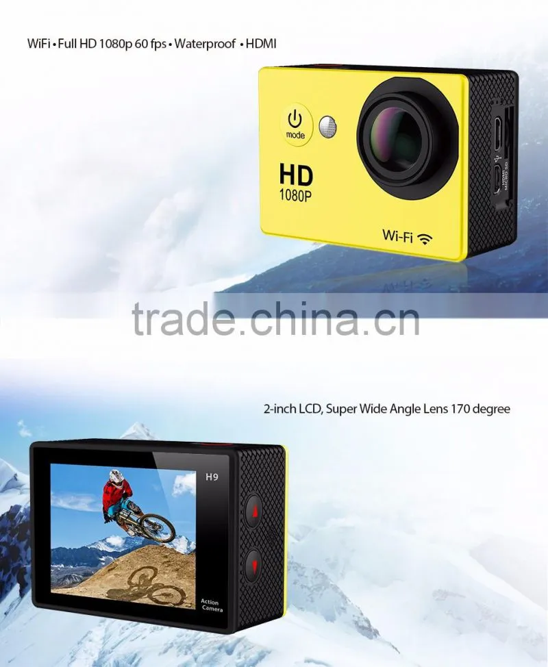 2016 hot sale Ultra HD 4K Sport Camera170 Degree Wide Angle Sports Action Camera with 2-inch Screen 1080p 60fps and wifi