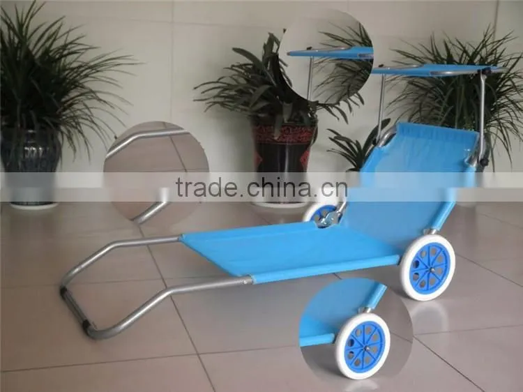 Outdoor Lounge Folding Beach Sleeping Chair Wheels Folding Chair With Sunshade