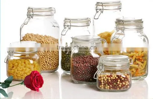 Cheap Wholesale clear elegant glass grains container food storage jar with lid