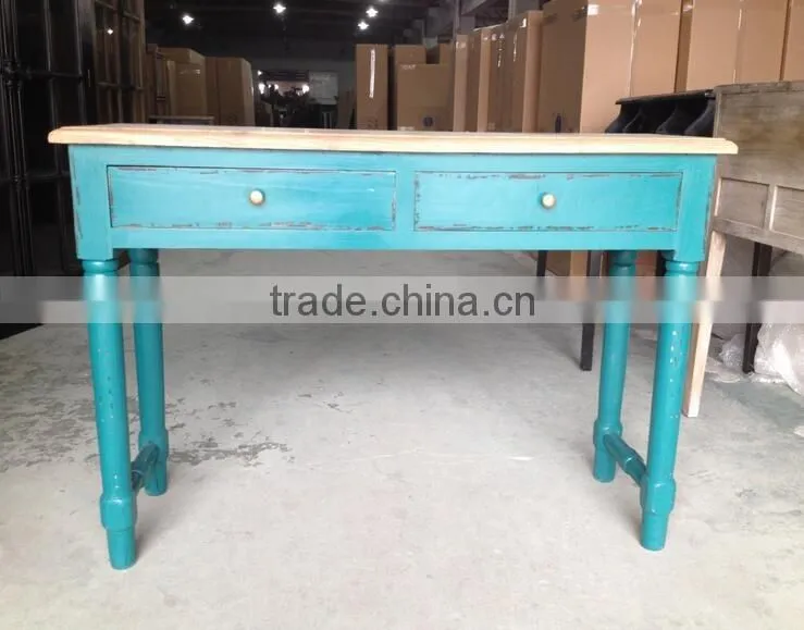 Shabby Chic Solid Wood French Turquoise Blue Console Table with Drawer