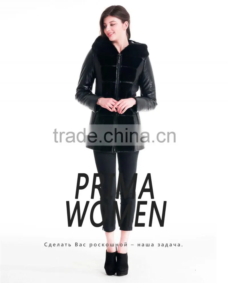 New Design Winter Women Medium Length Slim Fit Coat With Mink Hat Overcoat