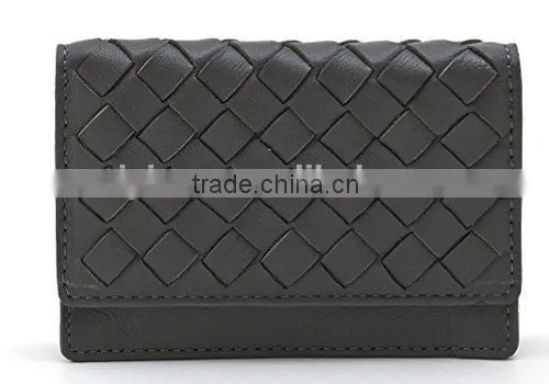 Top Grade High Quality Leather Woven Flap Card Purse