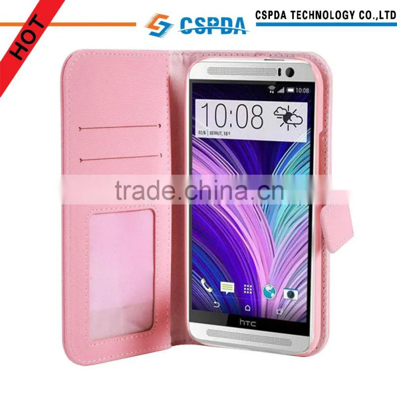 High quality wallet with standing function pu leather case for htc one2 one m8