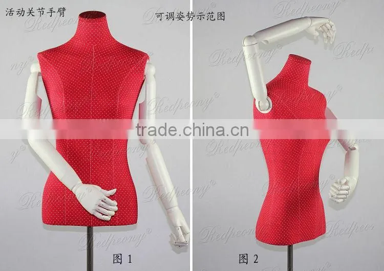 red cloth cover torso female mannequins with adjust arms
