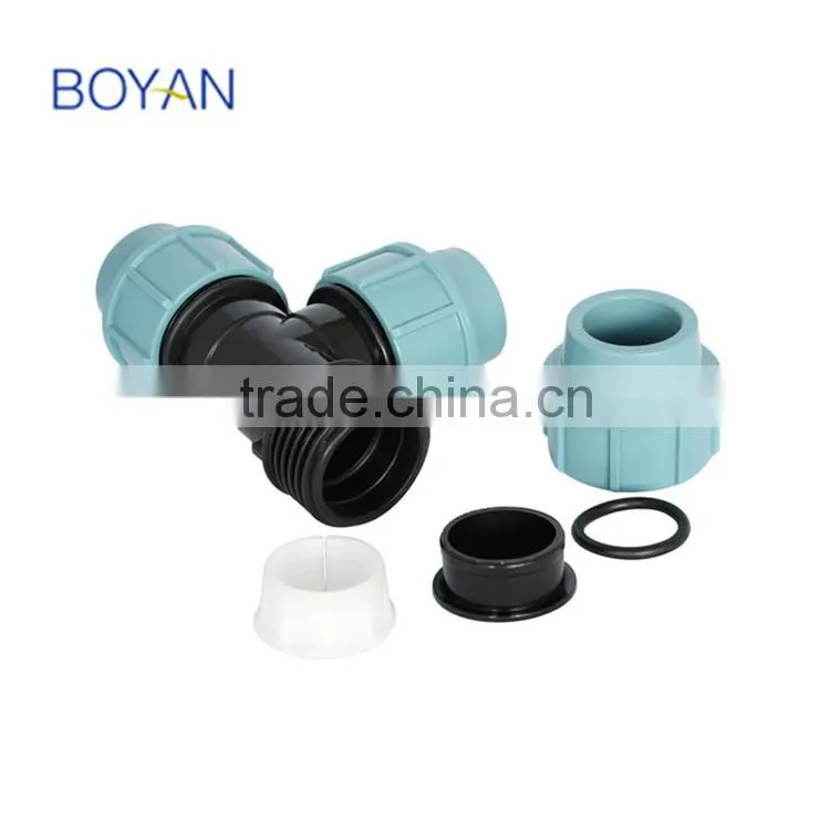 BOYAN zhejiang taizhou light blue 20mm-110mm for irrigation plastic equal tee pp compression fitting