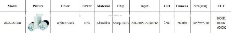 40W High Power Dimmable Sharp COB LED Track Lighting