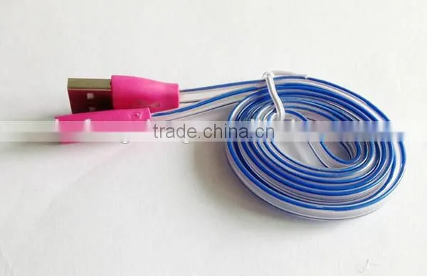 Noodle Flat Smile Face Micro USB Charger Cable with LED Light for Smartphone