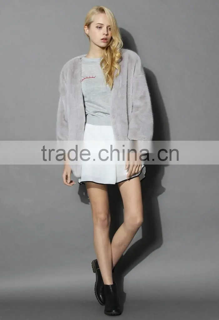 2016 Hot Selling Grey Color long rabbit fur coat made in China