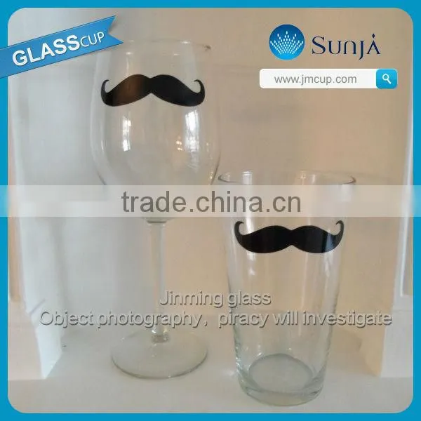 Novelty mustache decal wine goblet red colored wine glasses black wine glass fancy drinking glass wine goblet
