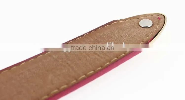 2015 Women's fashion Pink PU leather belts women with smooth gold buckle belt