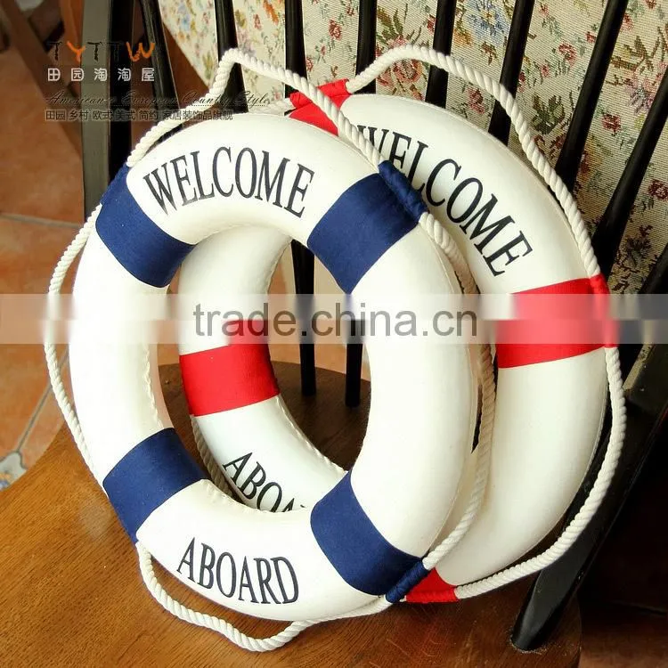 Handcrafted welcome aboard wall hanging decoration life preserver ring nautical lifebuoy ring