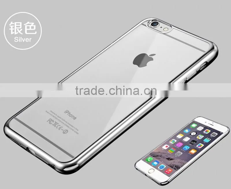 Wholesale hot selling mobile phone cover for iphone 6,electroplated transparent TPU mobile Phone cover For iphone 6