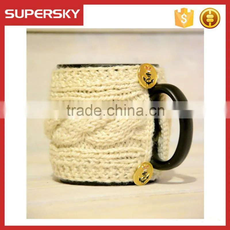 V-79 Cheap cable crochet mug sleeve warmmer cup mug sweater with anchor button