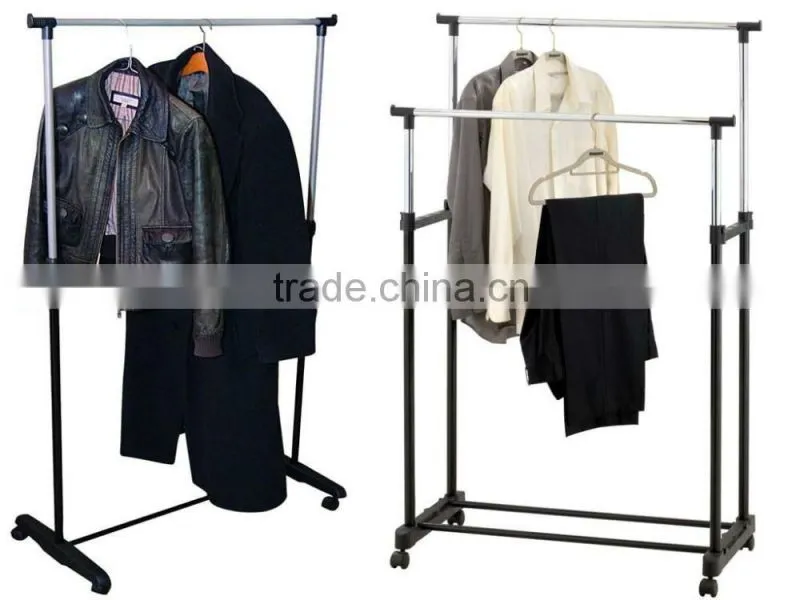 SINGLE/DOUBLE ADJUSTABLE HANGING GARMENTS CLOTHES RAIL SHOE RACK DISPLAY STAND