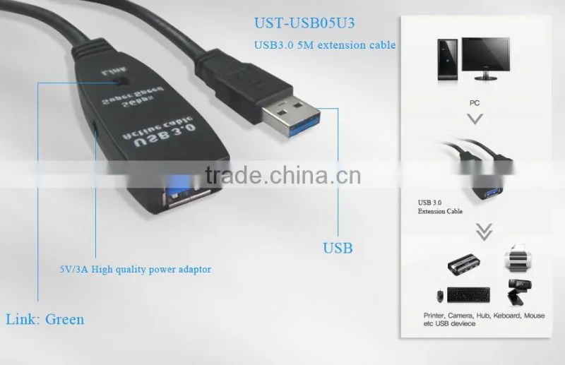 2014,High Speed of Data Transfer,USB3.0 Male to Female Adapter Extension Cable black ,With red power