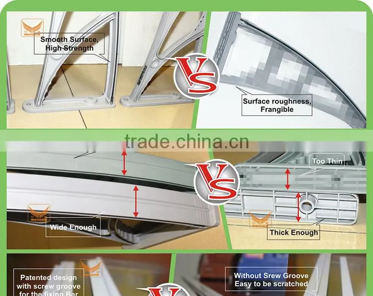 Outdoor diy polycarbonate pastic cheap awnings