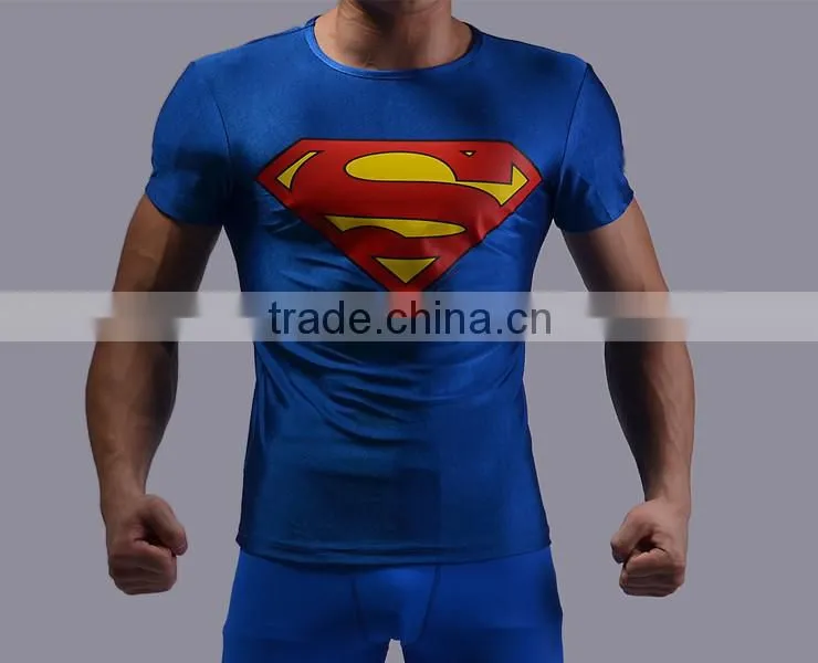 China Manufacture Superhero T-shirt Avengers Marvel Super Heroes Superman Mens 3d Printed Compression T-shirts