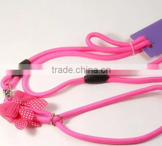 MegiPet Hot Pink Pet Dog Collar Suede Leather Leash Bowknot Adjustable Puppy Cat