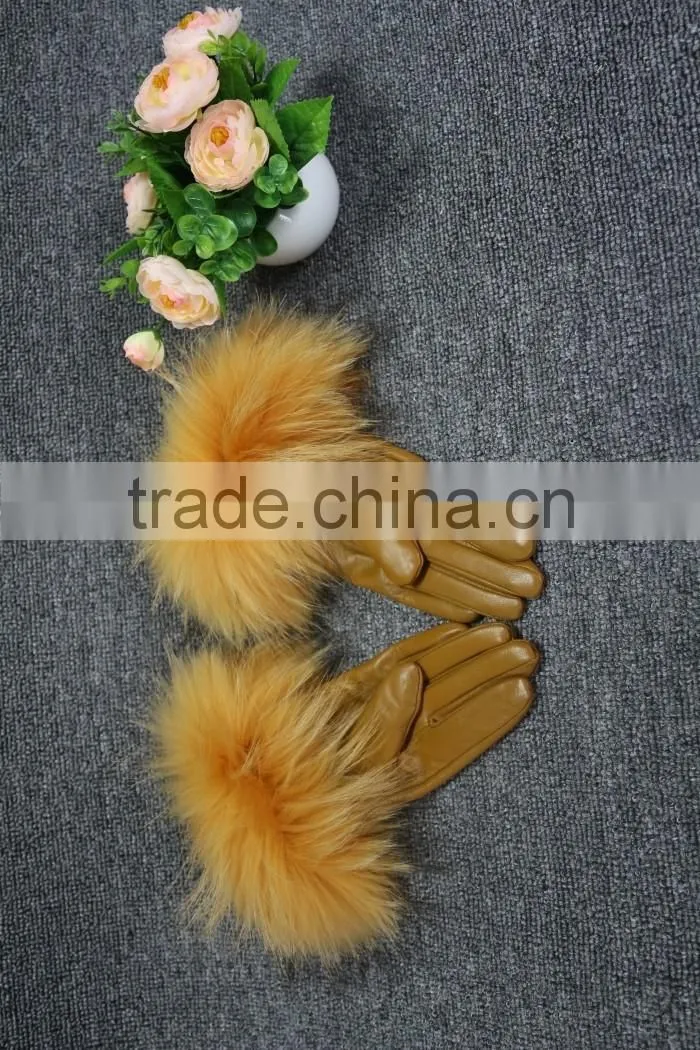 100% Genuine Fur Leather Gloves / Ladies Leather Gloves/Real fox fur leather gloves