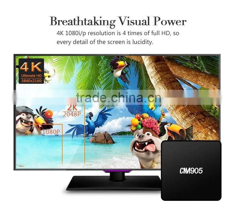 2016 Cloudnetgo Android 5.1 OS 4K UHD Quad Core Digital Set top box CM905 Wifi TV box S905 Kodi 15.2 TV box in Cheap price