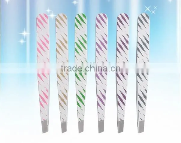 MJ-82 stainless steel slanted tip beauty pattern tweezers for eyebrows