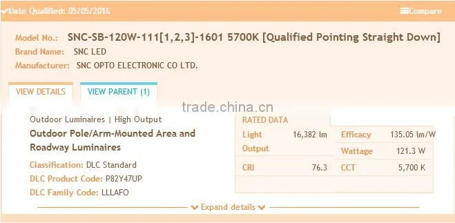 DLC/UL/cUL Certification and Cold White Color Temperature led parking lot lighting 120w China manufactory