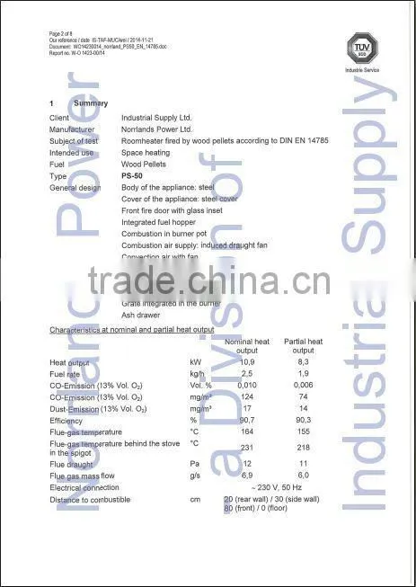 With CE,2015 EN14785 stage 2 test in germany TUV-SUD,morden cheap wood pellet Stove PS-50