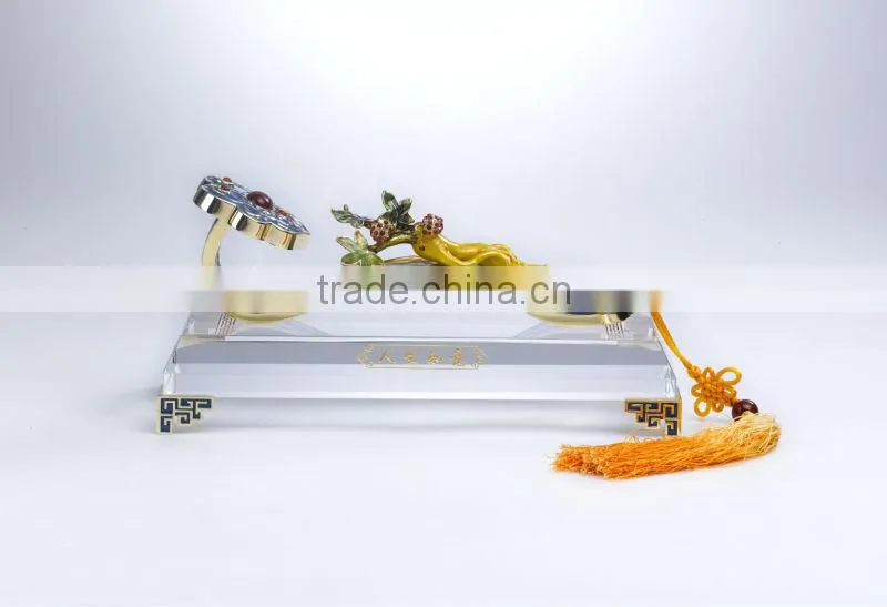 RORO Chinese Trational Wish Ruyi ginseng enamel crystal glass decorative article for home decoration/gift