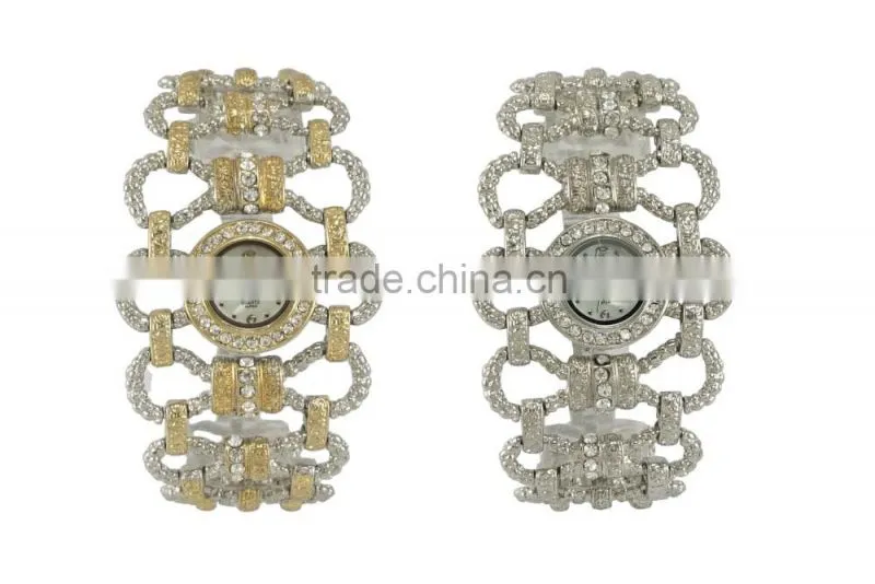 New model unique fashion ladies dress wide band alloy quartz with japan quartz watch
