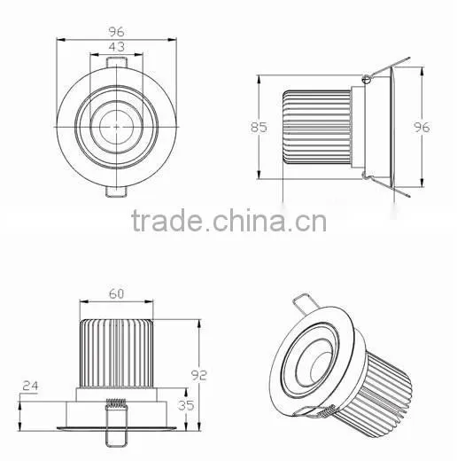 GS,CB approved 15W led cob down light, Fire rated