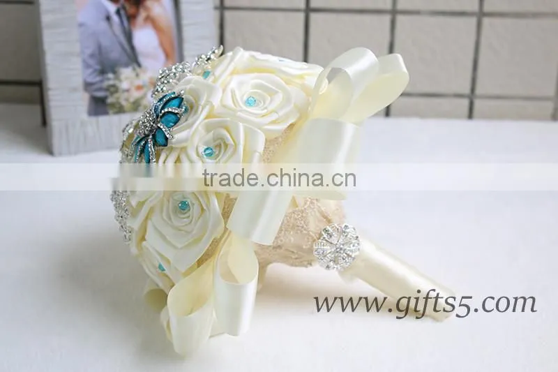 Exquisite blue brooches bouquets, beads rhinestone bouquets