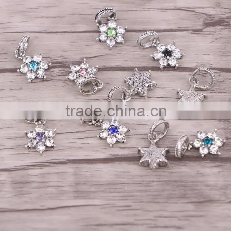 Pave CZ Flower Charm Beads Fit Bracelets Dangle Charms European DIY Jewelry