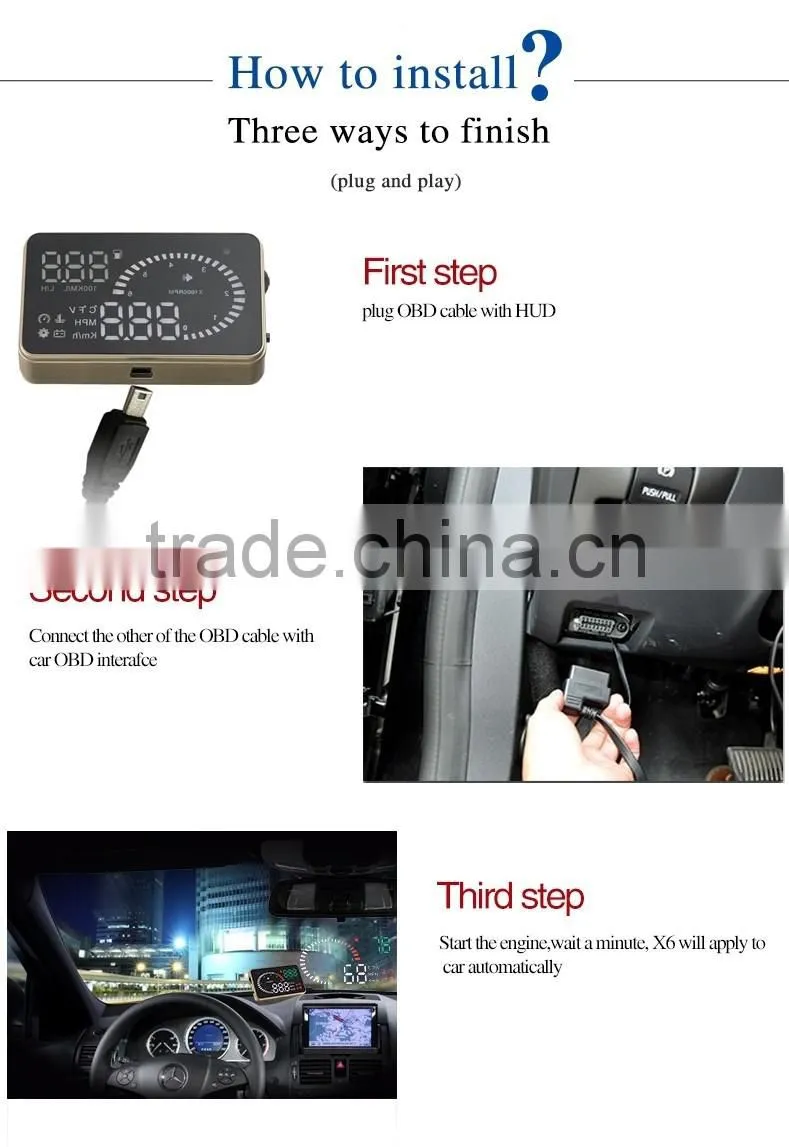 New Universal OBD HUD 3" Car Hud Head Up Display Plug Play KM/miles display Speeding alarm