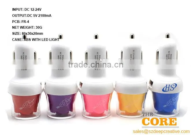 F2 two USB port car charger,2 port car charger,cheap car usb charger,Rose flower car charger