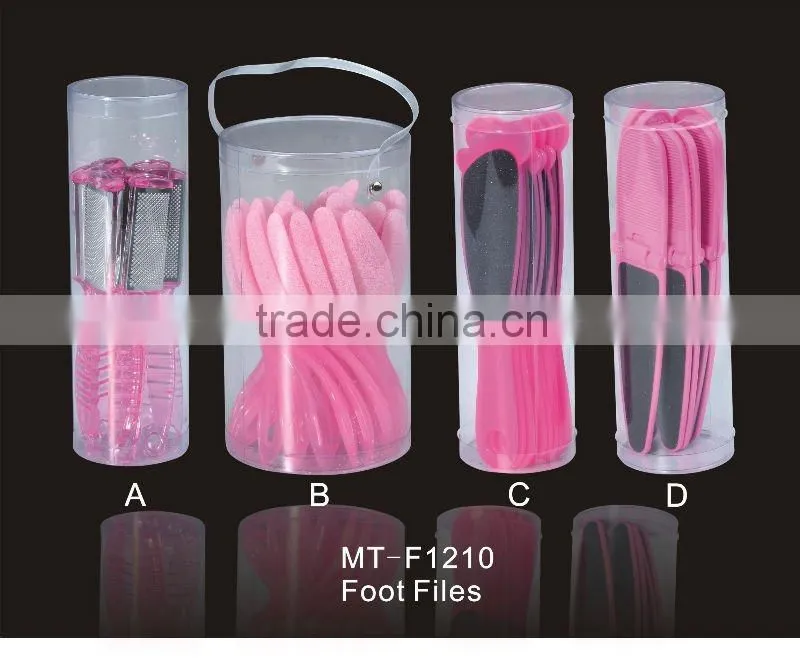 Fashion display box hot pink plastic/glass foot files with long handle