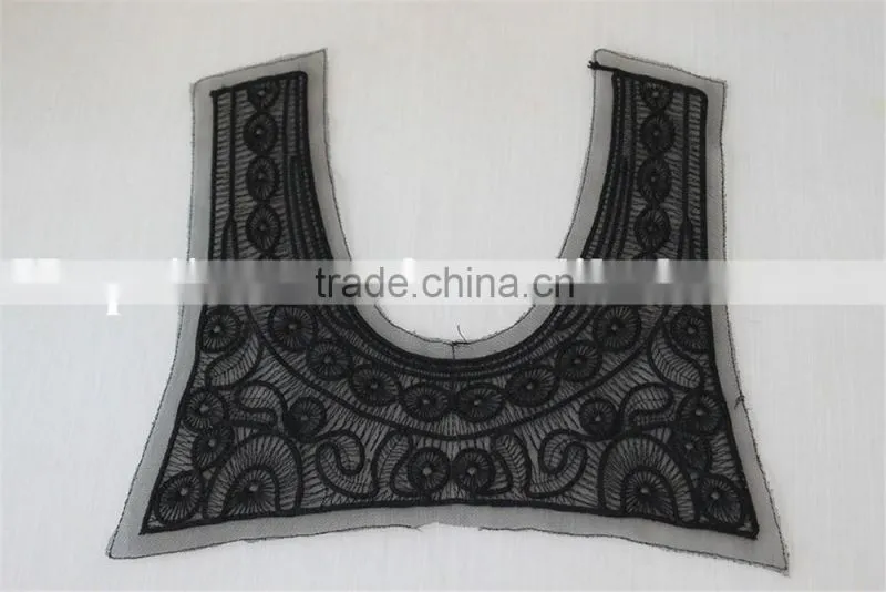 good quality black 100% polyester lace collar embroidery lace applique